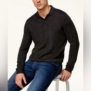 Brooks 346 Fine Italian Merino Wool Light Polo Sweater Gray Size Lg EUC